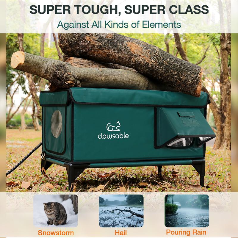 Heated Cat House for Outdoor Winter, 100% Waterproof, Safe Escape Door, Fully Insulated Outdoor Cat Shelter with Heater for Feral Barn Cats and Kittens