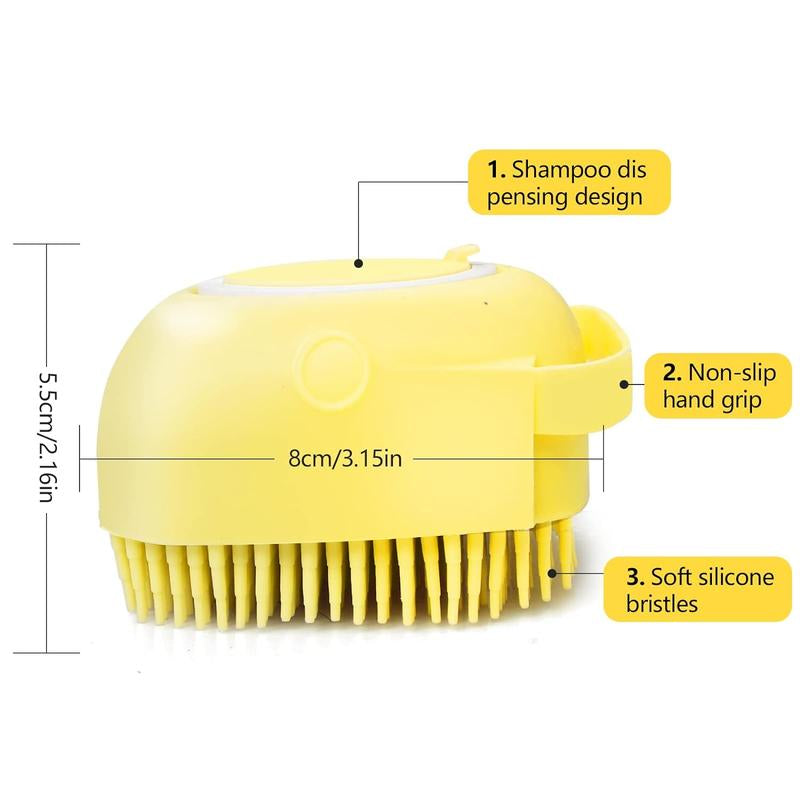Pet Bath Soap Dispenser Massage Brush, Silicone Shampoo Dispensing Massager with Soft Bristles for Dogs and Cats, Pet Grooming Shower Massage Brush