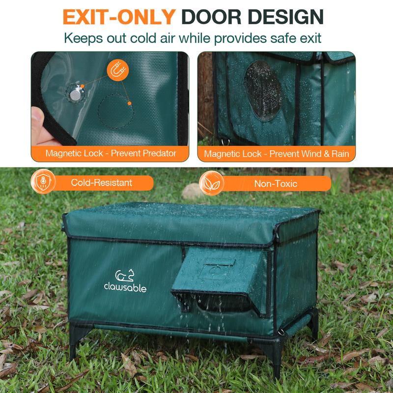 Heated Cat House for Outdoor Winter, 100% Waterproof, Safe Escape Door, Fully Insulated Outdoor Cat Shelter with Heater for Feral Barn Cats and Kittens