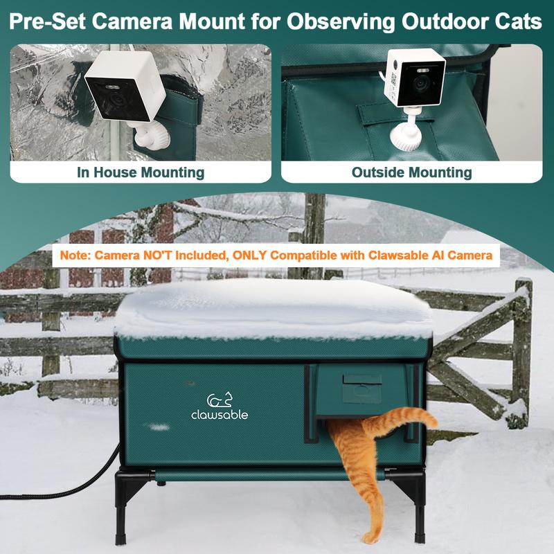 Heated Cat House for Outdoor Winter, 100% Waterproof, Safe Escape Door, Fully Insulated Outdoor Cat Shelter with Heater for Feral Barn Cats and Kittens