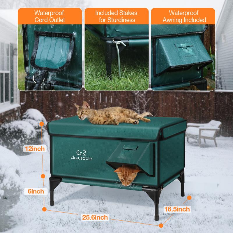 Heated Cat House for Outdoor Winter, 100% Waterproof, Safe Escape Door, Fully Insulated Outdoor Cat Shelter with Heater for Feral Barn Cats and Kittens